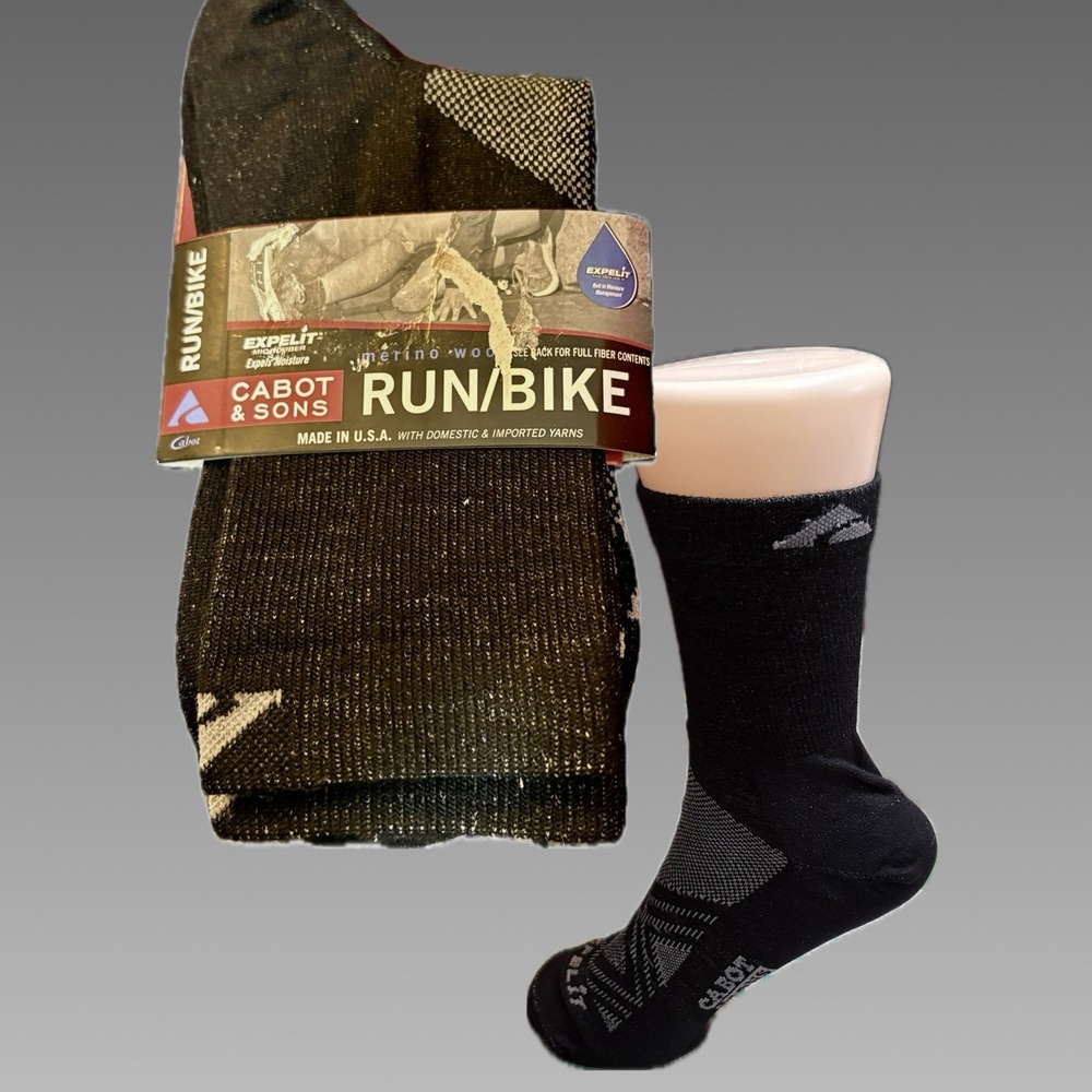 Cabot & Sons Womens Run/Bike Merino Wool Blend Crew Socks Black Gray Cushioned
